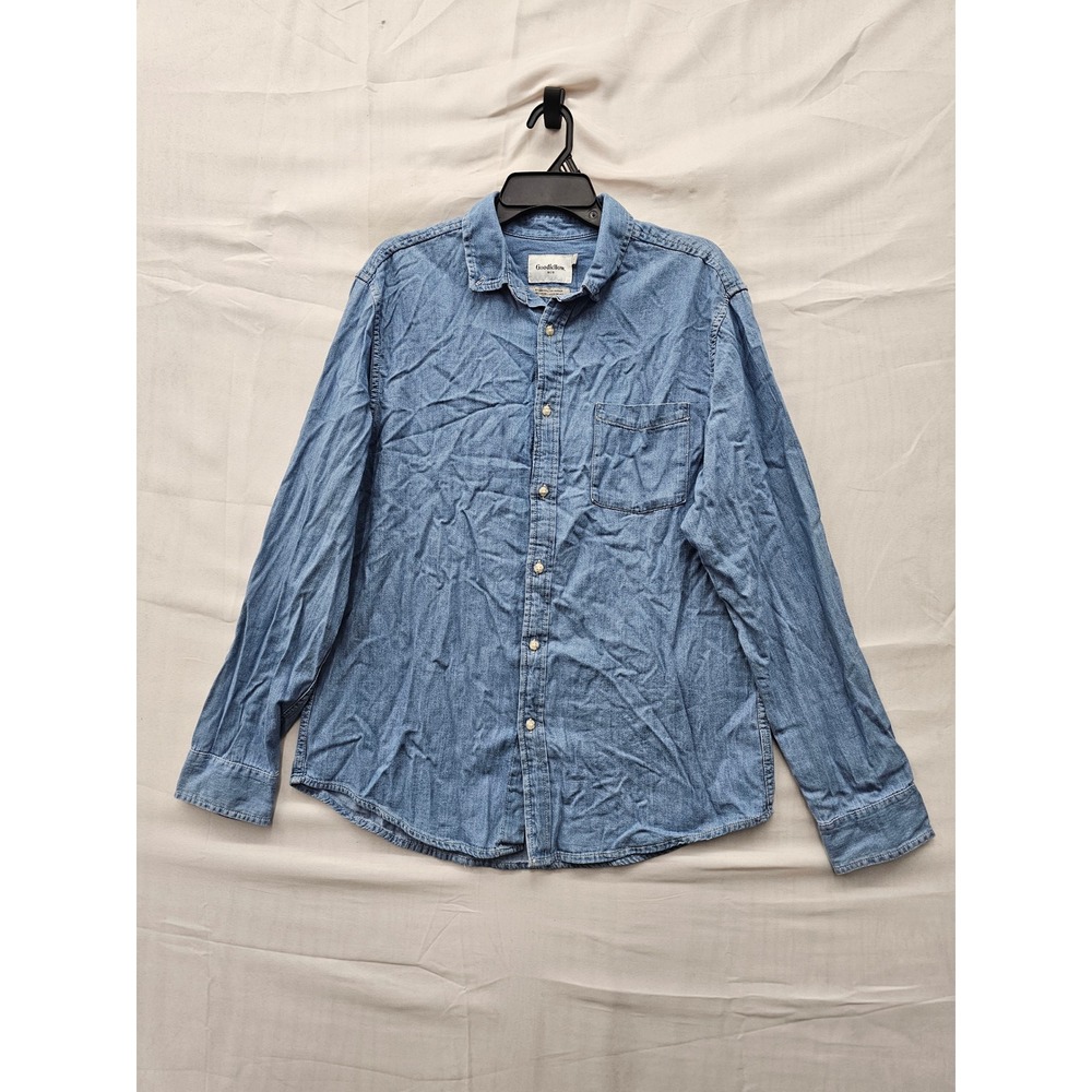 Goodfellow & Co Mens Every Wear Denim Button Up Shirt Blue Cotton Size Large